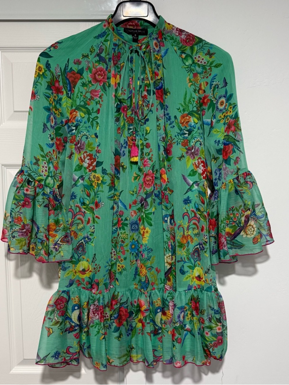 Tadashi Shoji 70’s Style Mini Dress with Keyhole & Tie Bow size 4